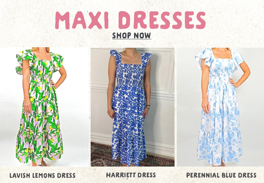 MAXI DRESSES SHOP NOW LAVISH LEMONS DRESS HARRIETT DRESS PERENNIAL BLUE DRESS 