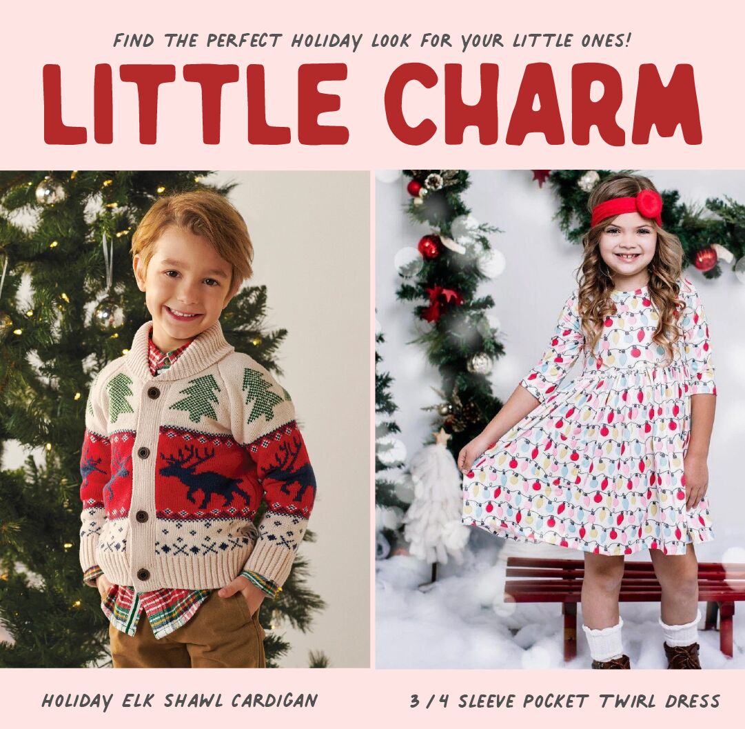 FIND THE PERFECT HOLIDAY LOOK FOR YOUR LITTLE ONES! HOLIDAY ELK SHAWL CARDIGAN 3 4 SLEEVE POCKET TWIRL DRESS 