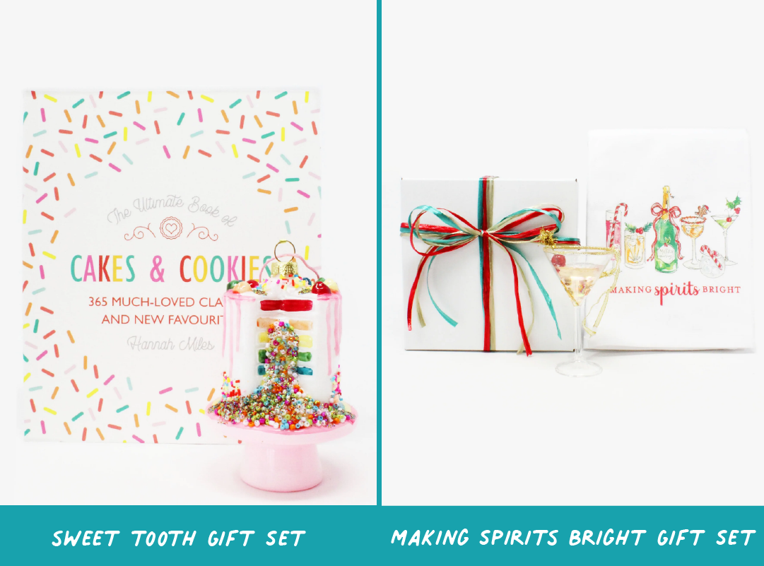  5@, " CAKES COOUERAS, 365 MUCH-LOVI W 1 ICH-LOVED CLA: P 3 AND NEW FAVOURI SWEET TOOTH GIFT SET MAKING SPIRITS BRIGHT GIFT SET 